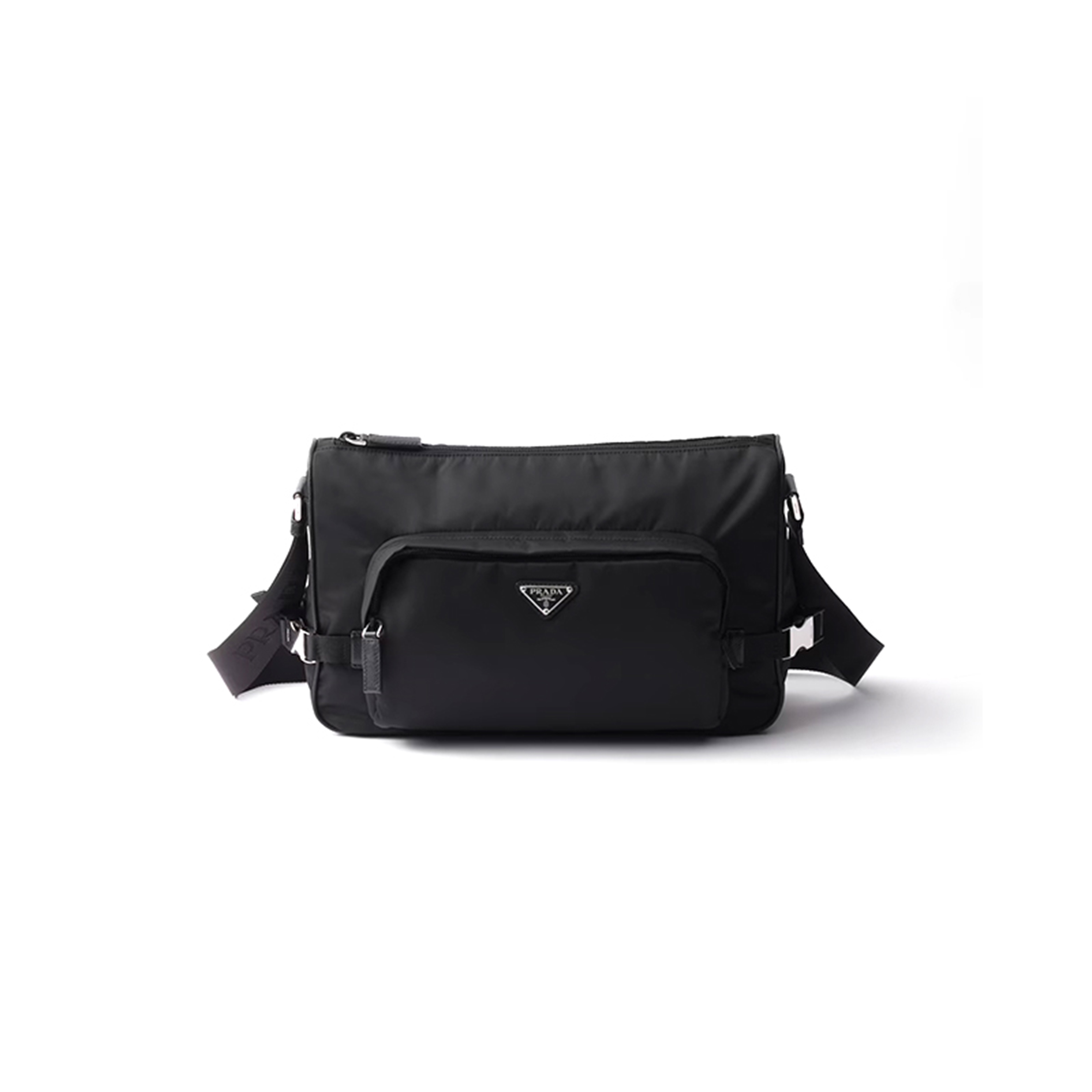 Pra*a large re-nylon and saffiano leather shoulder bag 2vh191 (35*22*12cm)